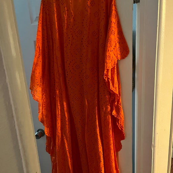Orange kaftan 100% cotton Laced Boho Chic - Picture 4 of 4